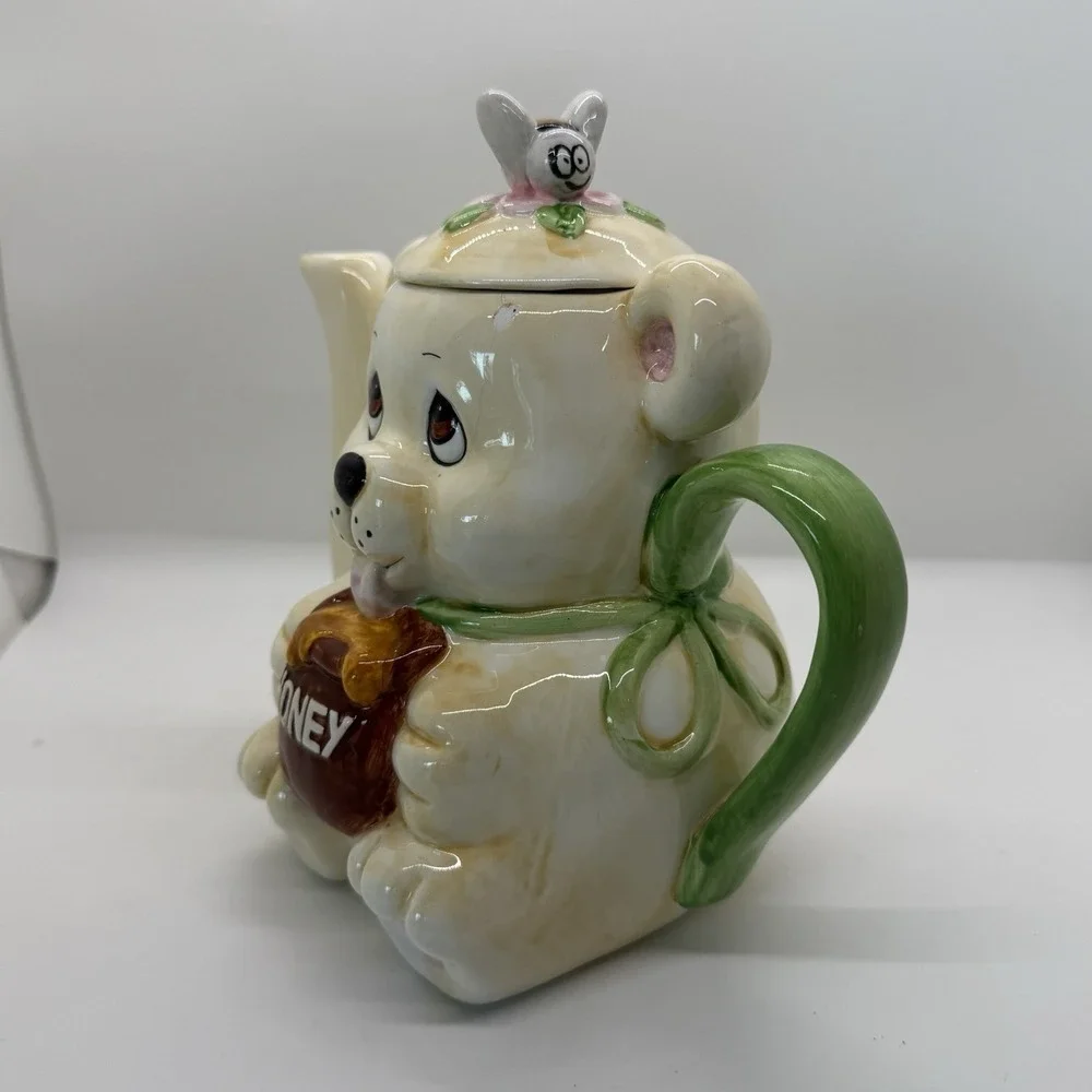 VTG JSNY 1975 Bear Honey Teapot Bee Lid Hand Painted‎ Ceramic Part of Collection